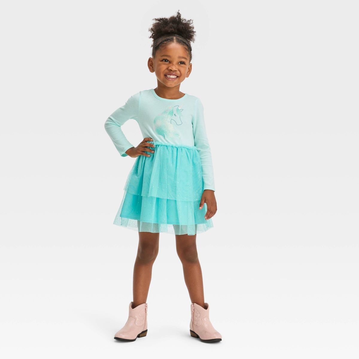 Toddler Girls' Unicorn Long Sleeve Dress - Cat & Jack™ Aqua Blue | Target