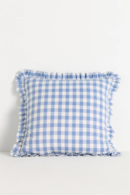 Ana Cotton Gingham Printed Ruffle Pillow | Anthropologie (US)