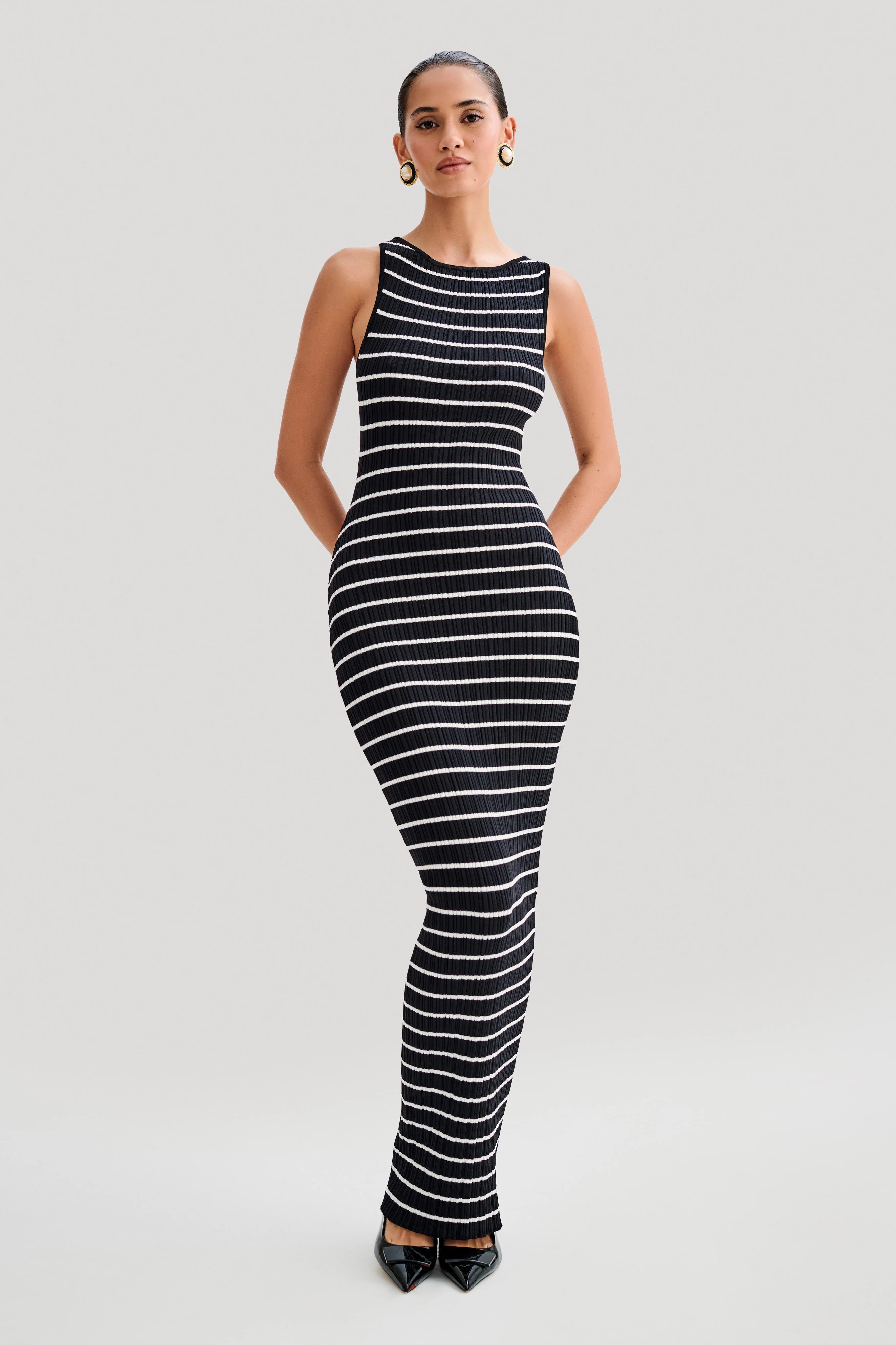 Seema Sleeveless Knit Maxi Dress - Black | MESHKI US