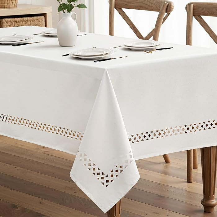 MIULEE White Rectangle Linen Polyester Tablecloth with Decorative Cutouts Spring Waterproof Stain... | Amazon (US)