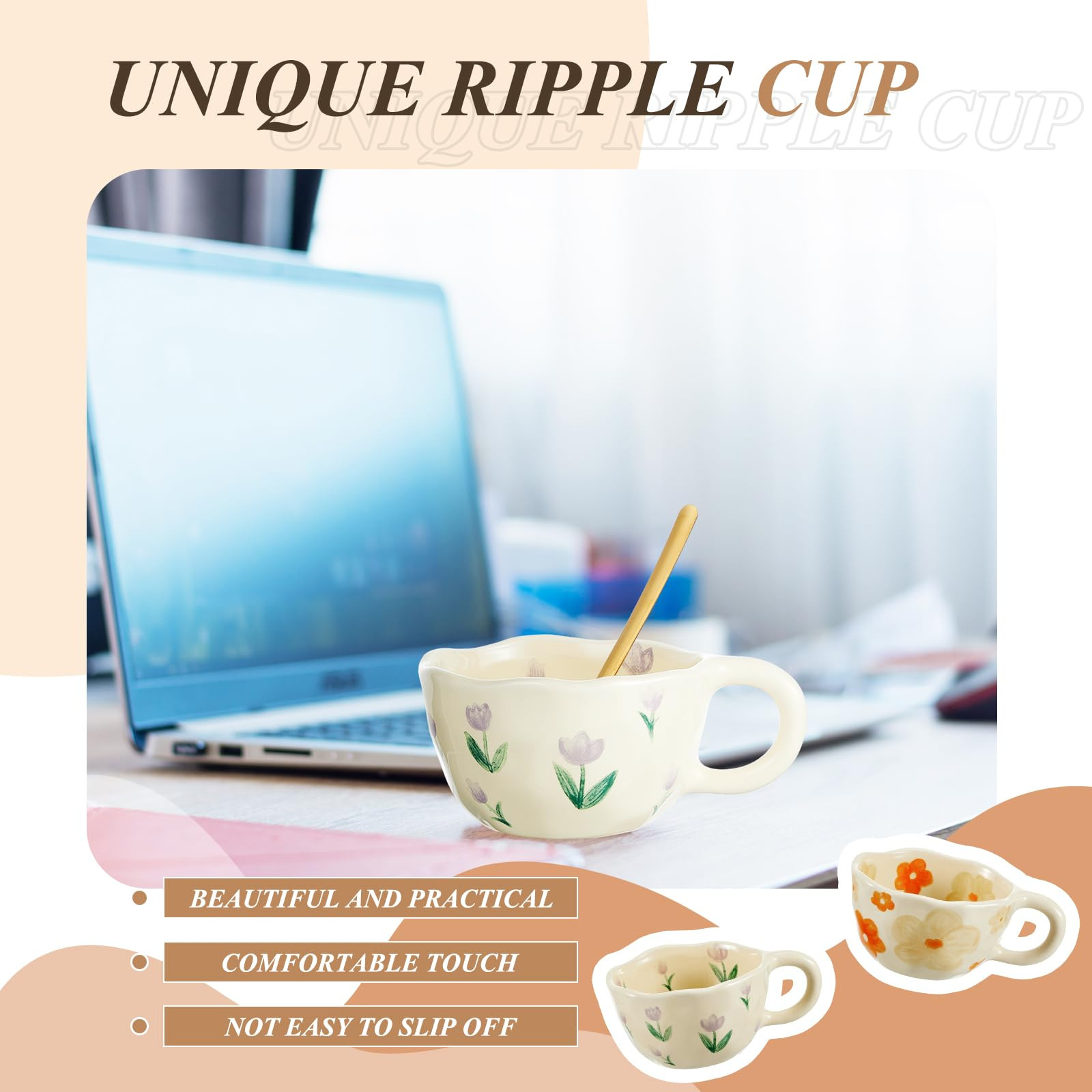 Vesici 2 Pcs Ceramic Coffee Mugs Flower Cups with Spoon Vintage Floral Mugs with Handle 8.5 oz Ae... | Amazon (US)