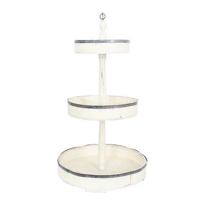 15" x 25" Decorative 3 Tier Wood and Tin Tray White - 3R Studios | Target