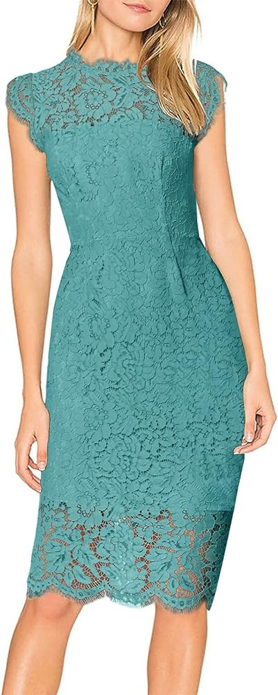 MEROKEETY Women's Sleeveless Lace Floral Elegant Cocktail Dress Crew Neck Knee Length for Party | Amazon (US)