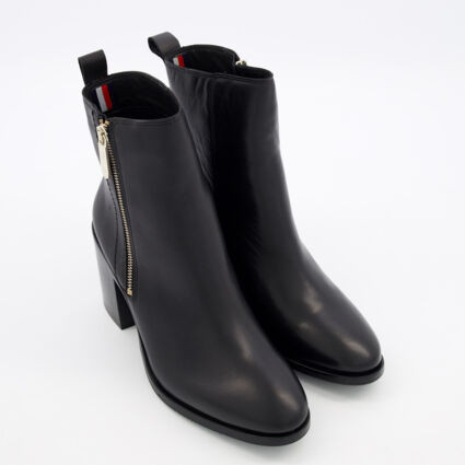 Black Leather Zipped Heeled Ankle Boots | TK Maxx