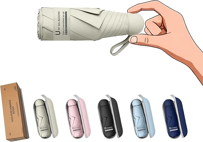 BAODINI Travel Essentials Mini Umbrella for Purse With Case Small Compact UV Sun Protection Light... | Amazon (US)