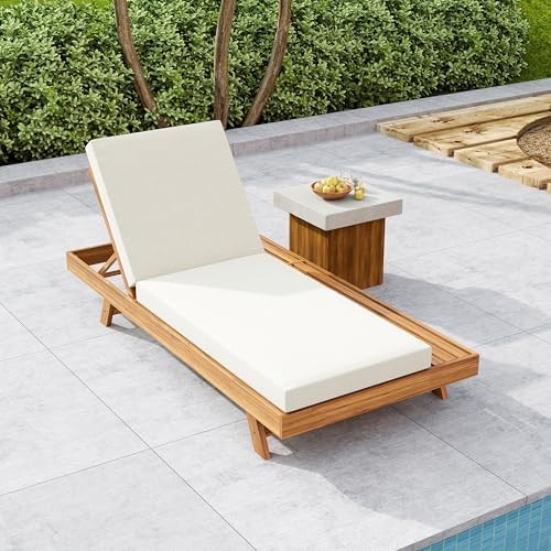 Christopher Knight Home Kayes Acacia Wood Chaise Lounge with 4'' Cushion, Outdoor 79'' Patio Recl... | Amazon (US)