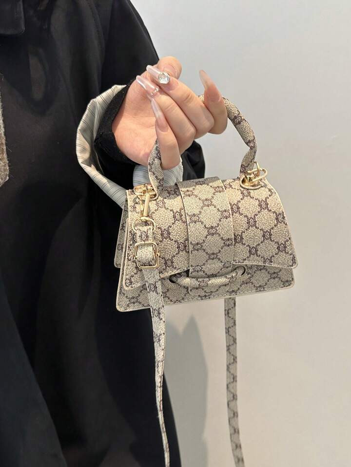 Fashion Drawstring Closure Single-Compartment Small Square Bag With Personality Lock & Detachable... | SHEIN