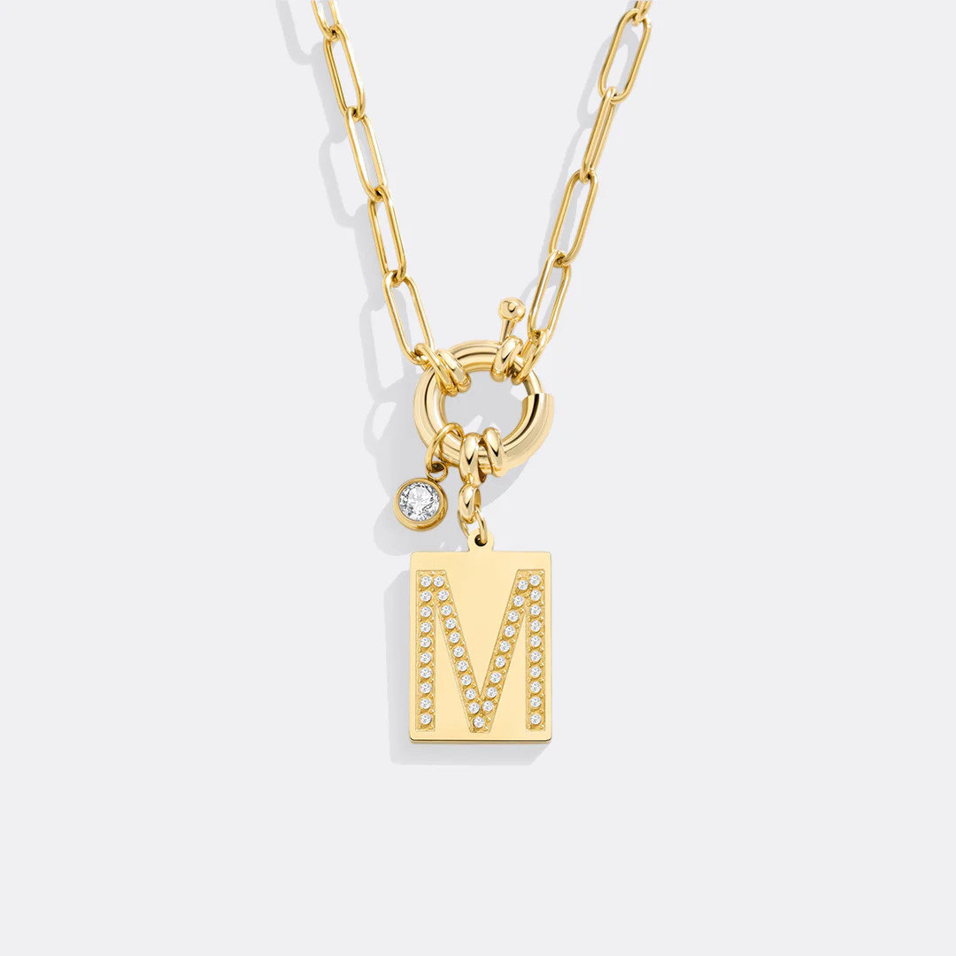 Pave Initial Pendant Necklace with Paperclip Chain | Mint & Lily
