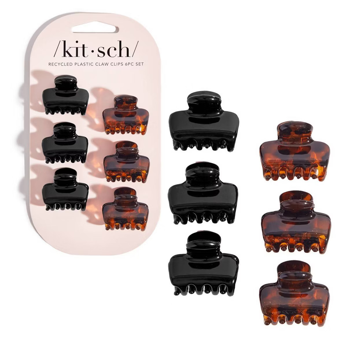 Kitsch Recycled Plastic Mini Puffy Claw Clips - 6pc - Black & Tortoise | Target