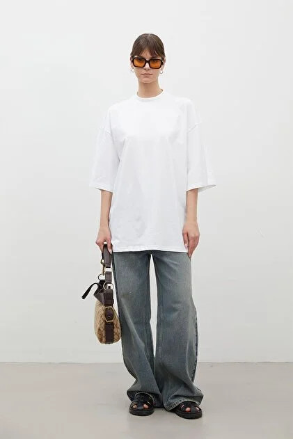 Manuka Weißes Oversize-Kurzarm-T-Shirt aus Baumwolle- Trendyol | Trendyol DE