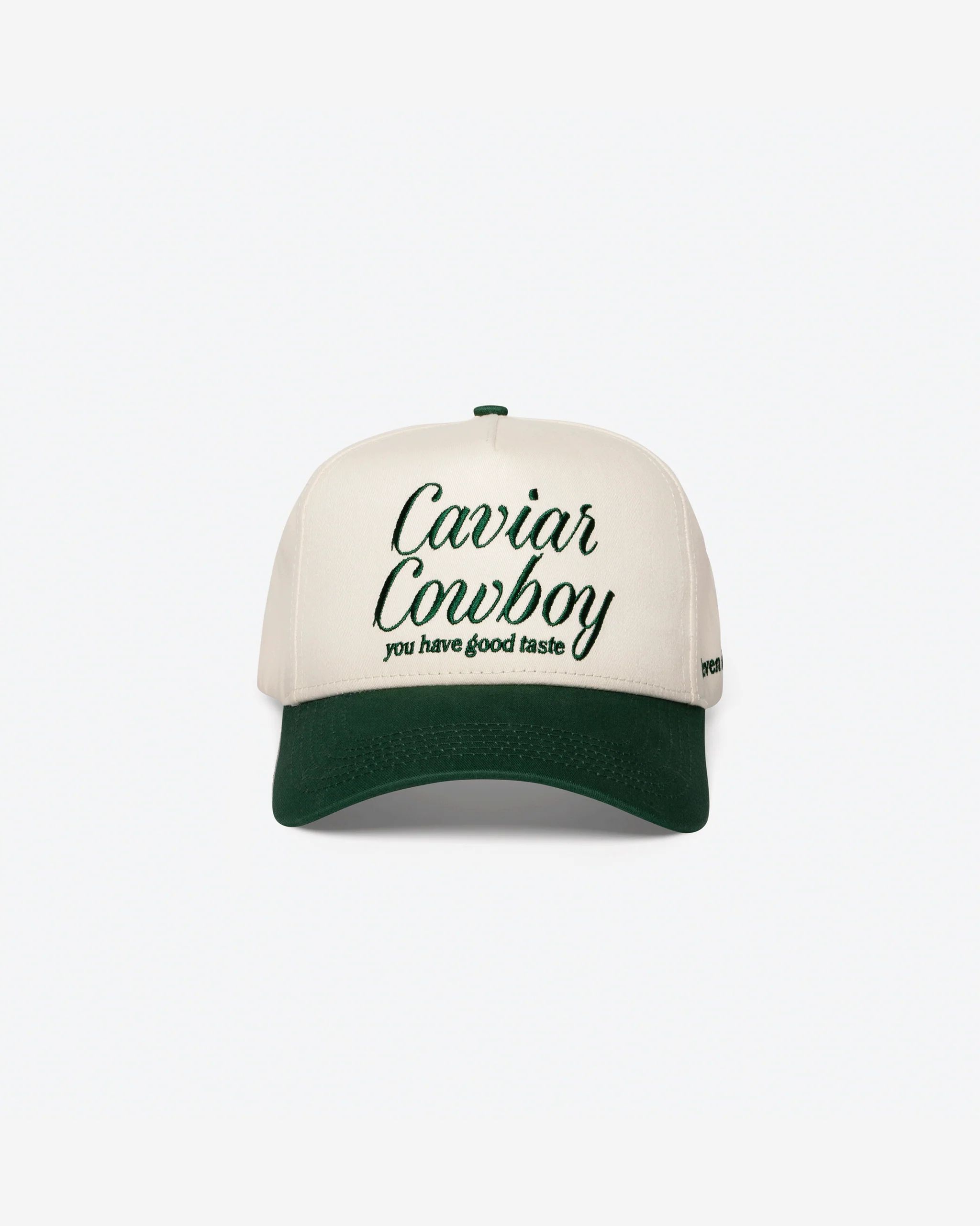 Caviar Cowboy Cap (Beige & Forest Green) | Eleven Eleven