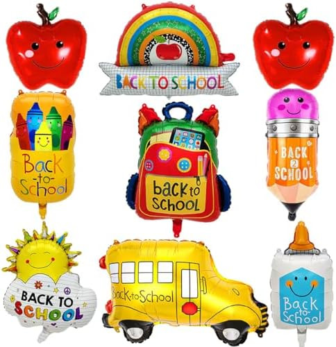 9pcs Back To School Balloons School Bus Balloon Crayon Pencil Apples Rainbow Balloons Back To Sch... | Amazon (US)