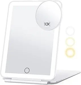 Travel Makeup Mirror with 10X Magnifying Mirror, Vanity Mirror with 80LEDs, 3 Color Lighting, Rec... | Amazon (US)