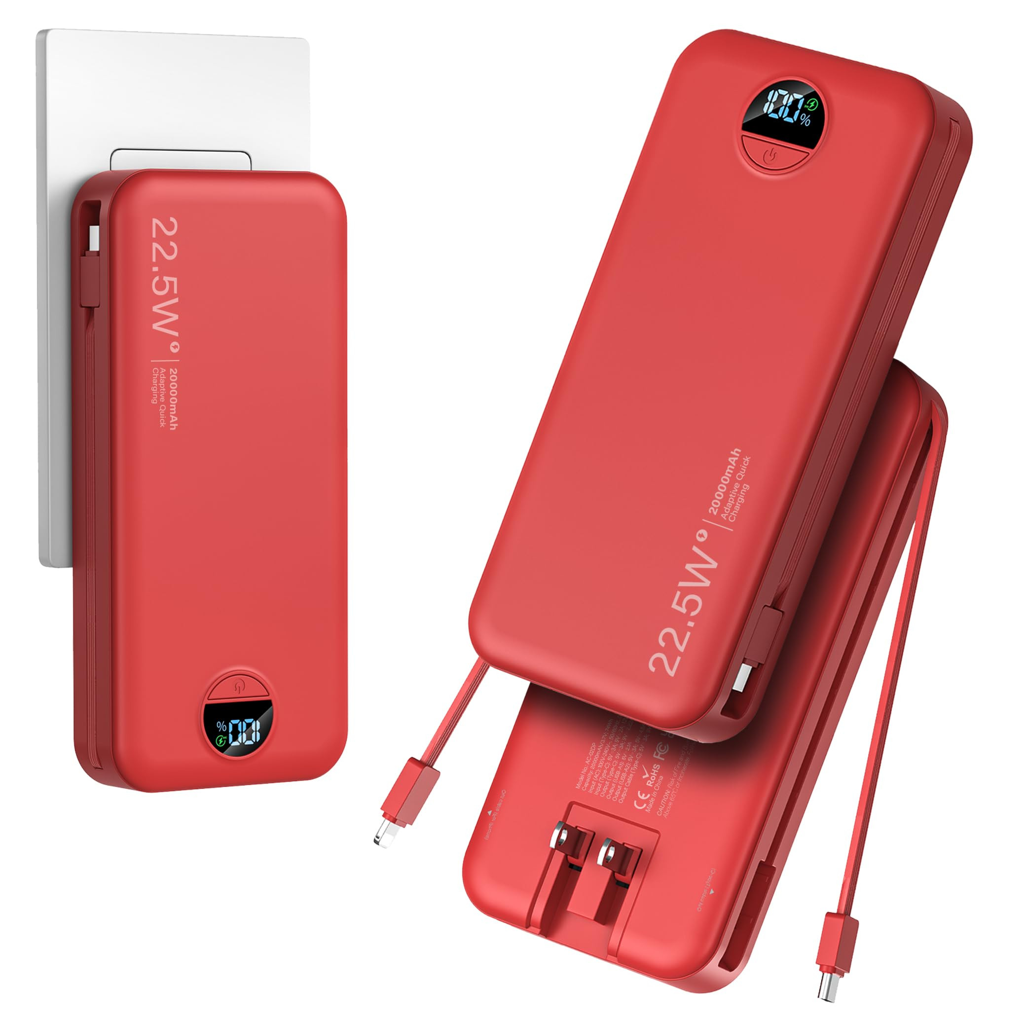 20000mAh Ultra-Portable-Charger-Power-Bank with Built in Cables&AC Wall Plug,PD20W USB-C Fast Cha... | Amazon (US)