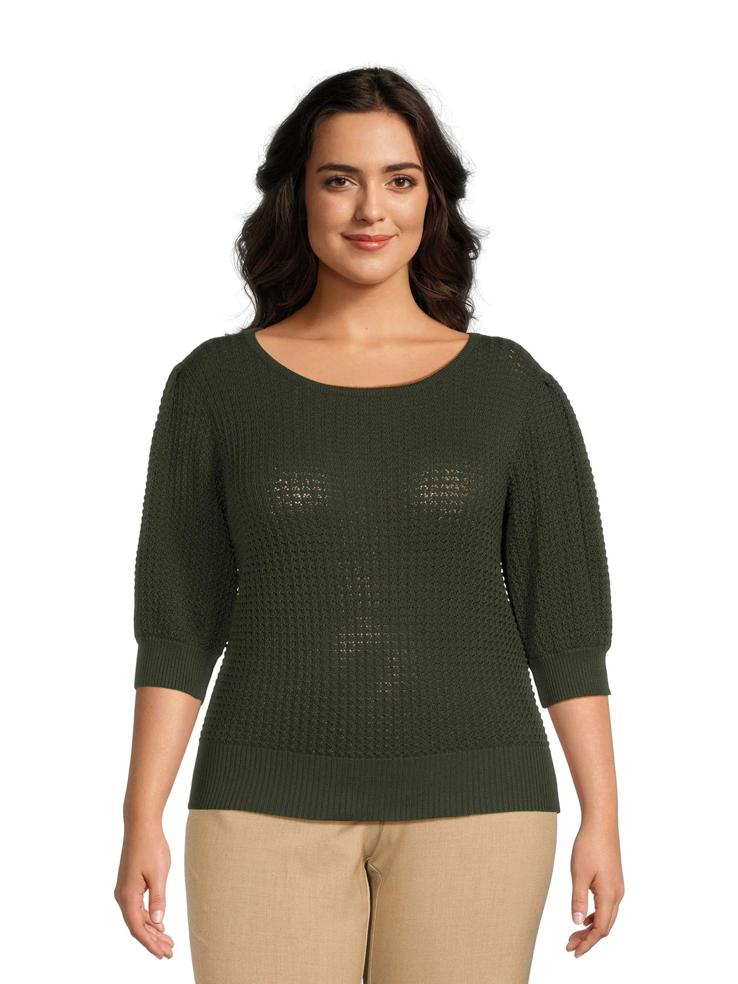 Terra & Sky Women's Plus Size Textured Sweater with Puff Sleeves - Walmart.com | Walmart (US)