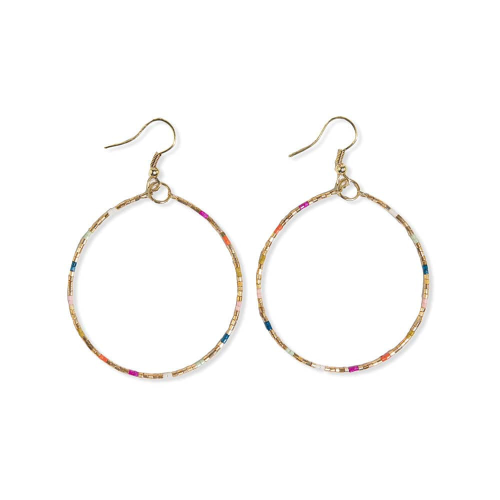 Kelly Checkered Beaded Hoop Earrings Rainbow | INK+ALLOY