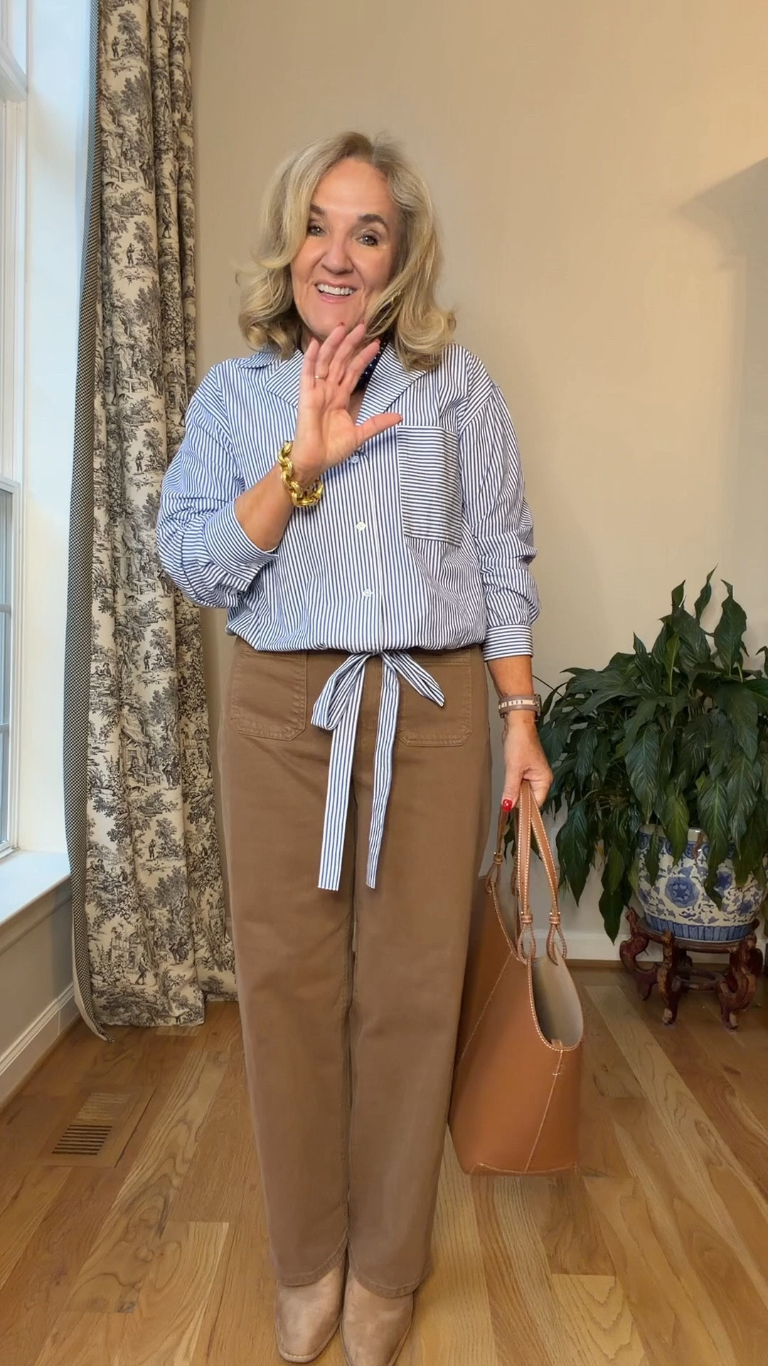 Coming soon save vs splurge 
This is the save look
I’m wearing my regular size and both the top and bottom, the jeans do not have any stretch so if in between I would size up
I’m going to Link the splurge version pieces I used as well

Teacher outfit, business, casual, fall, fashion, brown jeans, tan jeans

#LTKOver40 #LTKootd #LTKWorkwear