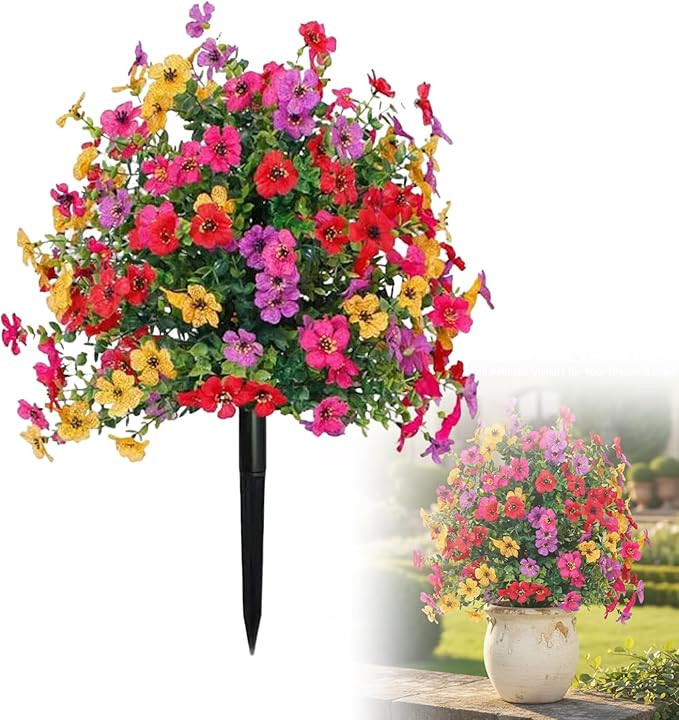 Amazon.com: SakerPlus Artificial Petunias with Ground Stake, 22" Outdoor Faux Flowers for Garden,... | Amazon (US)