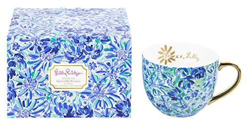 Lilly Pulitzer 12 Ounce Blue Ceramic Coffee Mug or Tea Cup, Cute Mug with Gold Handle and Gift Box, High Manetenance | Amazon (US)