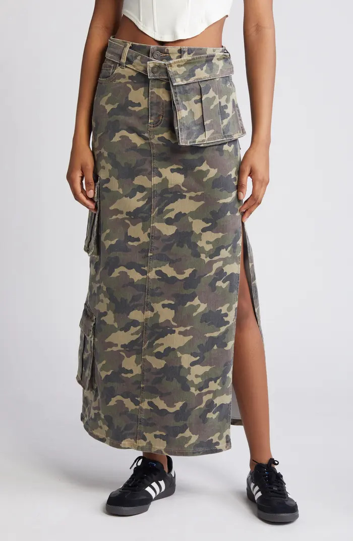 HIDDEN JEANS Camo Cargo Denim Maxi Skirt | Nordstrom | Nordstrom