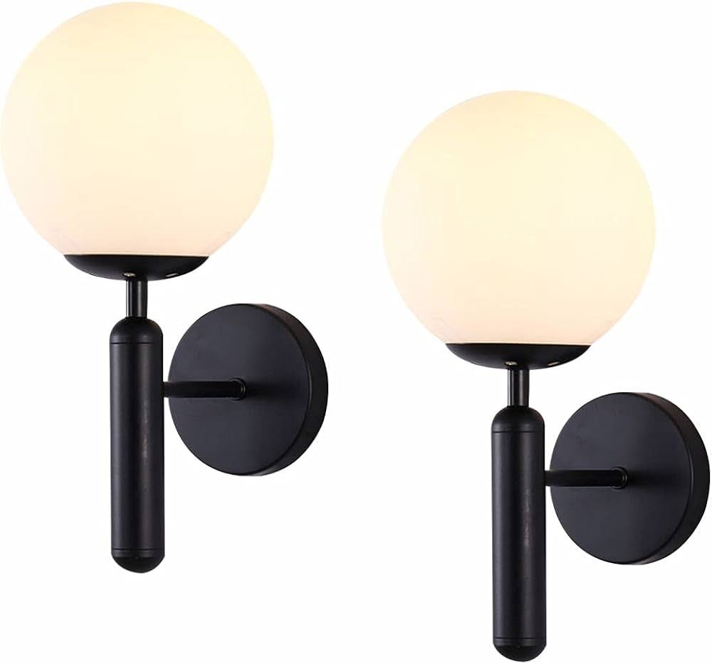 KCO Lighting Black Modern Glass Globe Wall Sconce Mid Century Wall Mounted Set of 2 Vanity Light ... | Amazon (US)