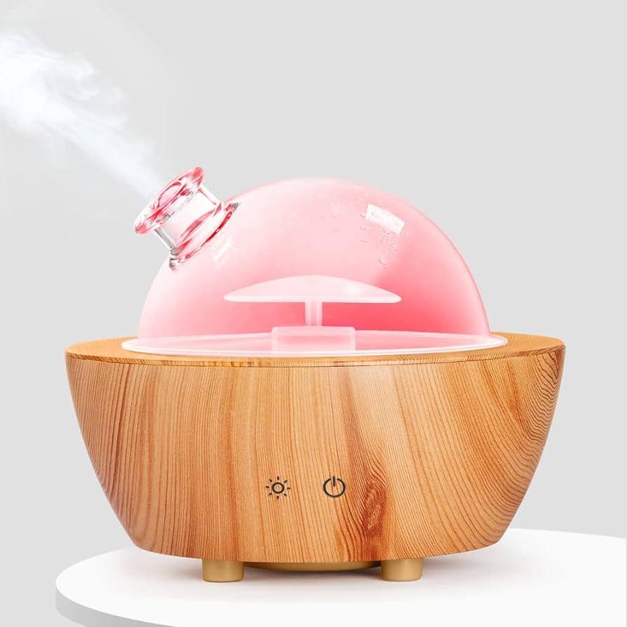Glass Essential Oil Diffuser Wood Grain Base, 280ml Aromatherapy Cool Mist Humidifier, LED Light ... | Amazon (US)