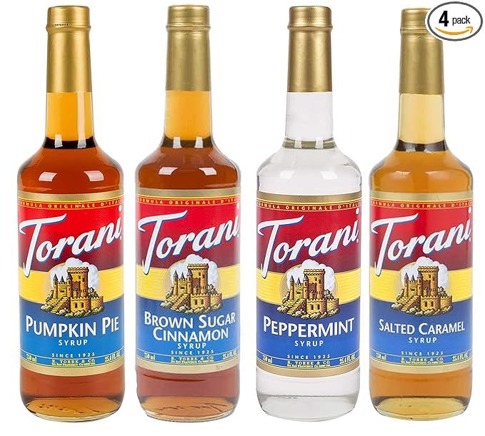 Torani Fall Winter Syrup 4 Pack, Pumpkin Pie, Peppermint, Salted Caramel & Brown Sugar Cimmanon | Amazon (US)