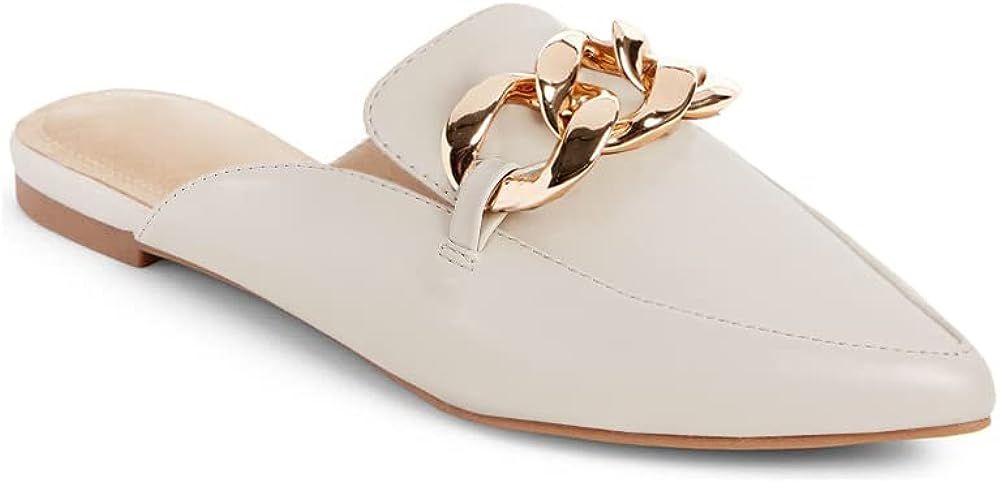 Mskilder Mules for Women Flats Metal Chain Pointed Toe Slip-on Backless Loafers Slides Flat Shoes | Amazon (US)