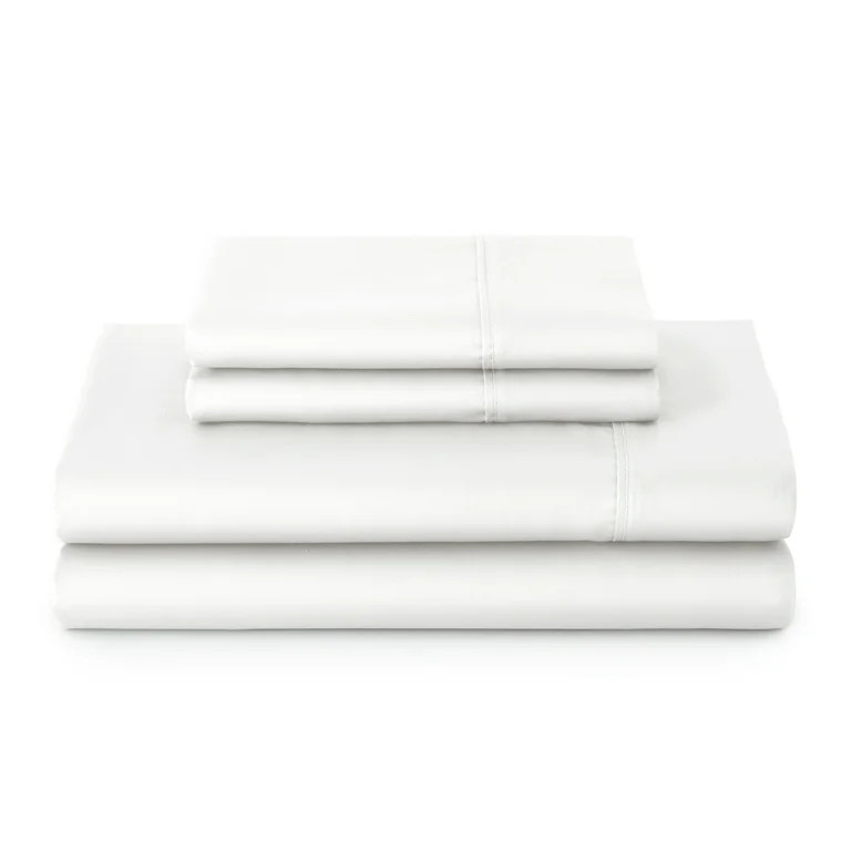 Better Homes & Gardens 4-Piece 300 Thread Count Arctic White Cotton Sateen Bed Sheet Set, King | Walmart (US)