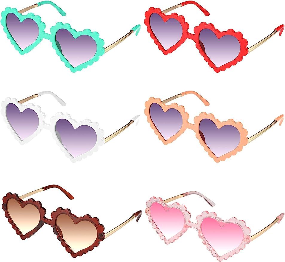 6 Pairs Kids Sunglasses Cute Heart Shaped Sunglasses Eyewear Glasses for Outdoor Toddler Girls Bo... | Amazon (US)