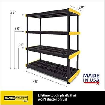 Original Black & Yellow 4-Tier Storage Shelving Unit, Indoor/Outdoor | Amazon (US)
