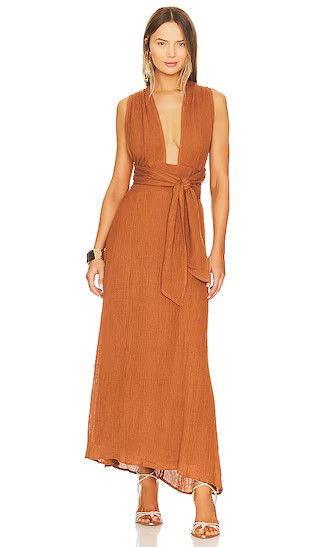 Tropiques Maxi Dress in Caramel | Burnt Orange Dress | Rust Dress | Plunge Dress | Deep V Dress | Revolve Clothing (Global)