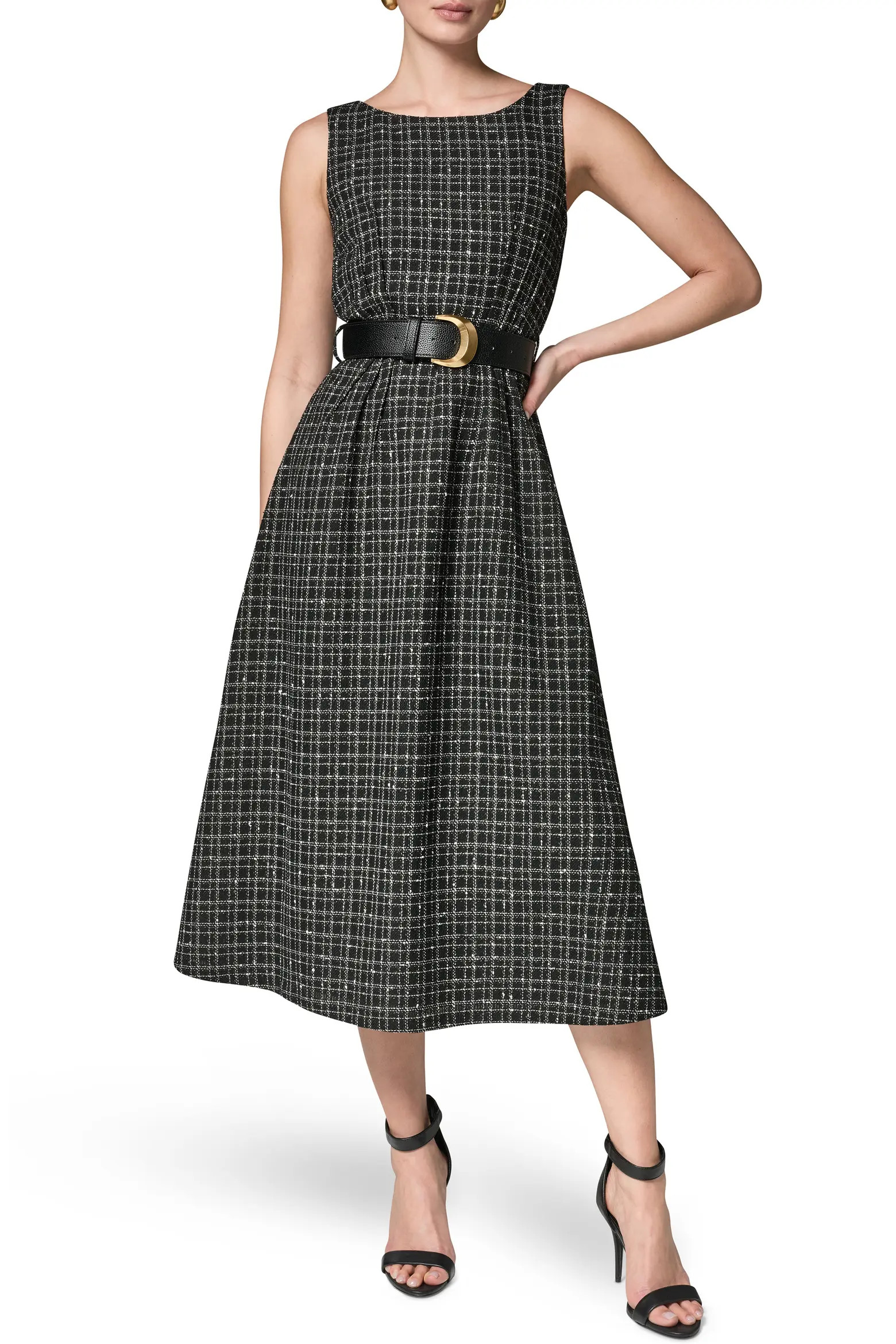 Check Tweed Belted Midi Dress (Women) | Nordstrom | Nordstrom