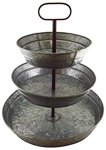 3 Tier Galvanized Steel Serving Tray with Handle, Rustic Vintage Farmhouse Style Party Platters f... | Walmart (US)