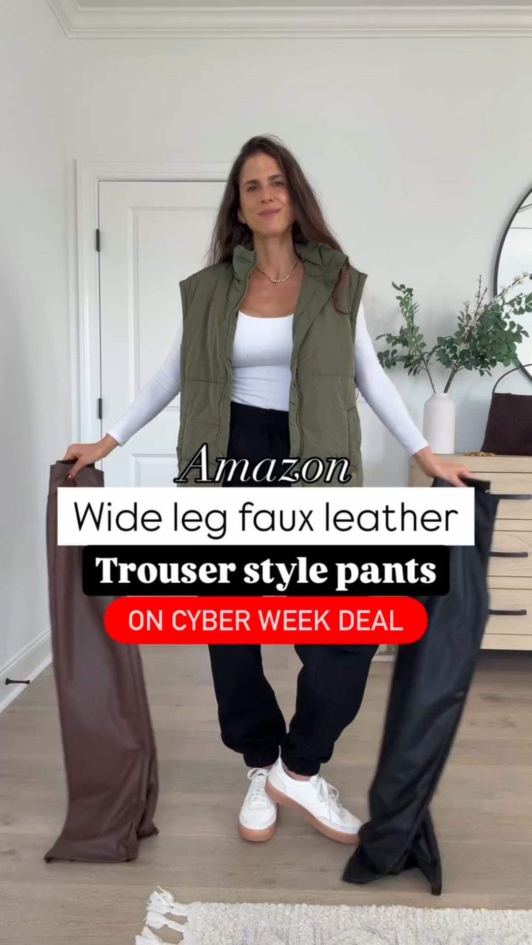 My fave faux leather wide leg pants from Amazon are a must-have for effortless winter style. Casual, work-friendly, and dressy - what's more could you ask?

#amazonfashionfinds #winteroutfitideas #fauxleatherpants 

Everyday casual winter outfit, work friendly outfits, neutral sneakers, quilted vests, red sweaters and more!