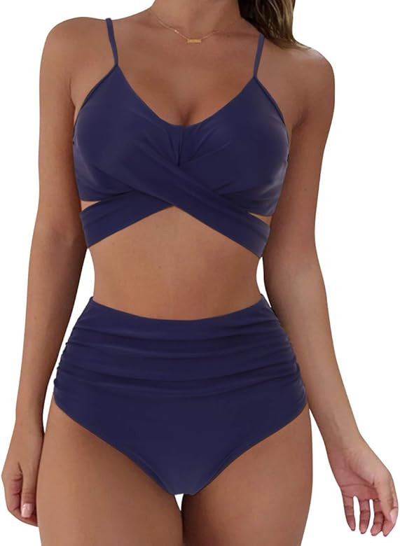 SUUKSESS Women Wrap Bikini Set Push Up High Waisted 2 Piece Swimsuits | Amazon (US)