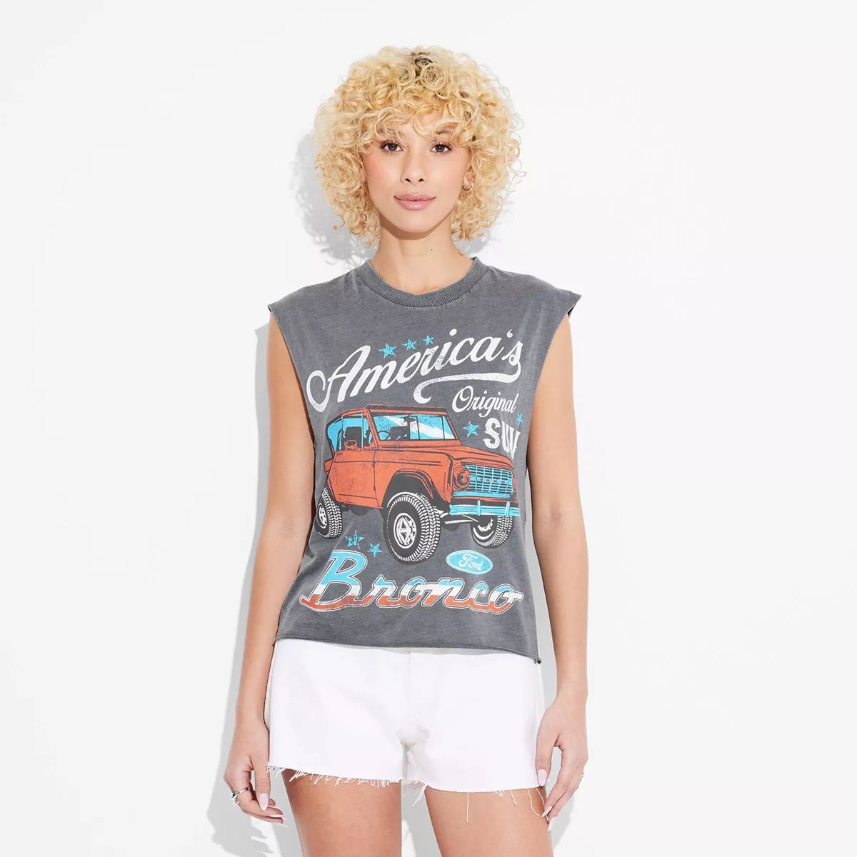 Women's Americana Bronco Graphic Muscle Tank Top - Gray | Target