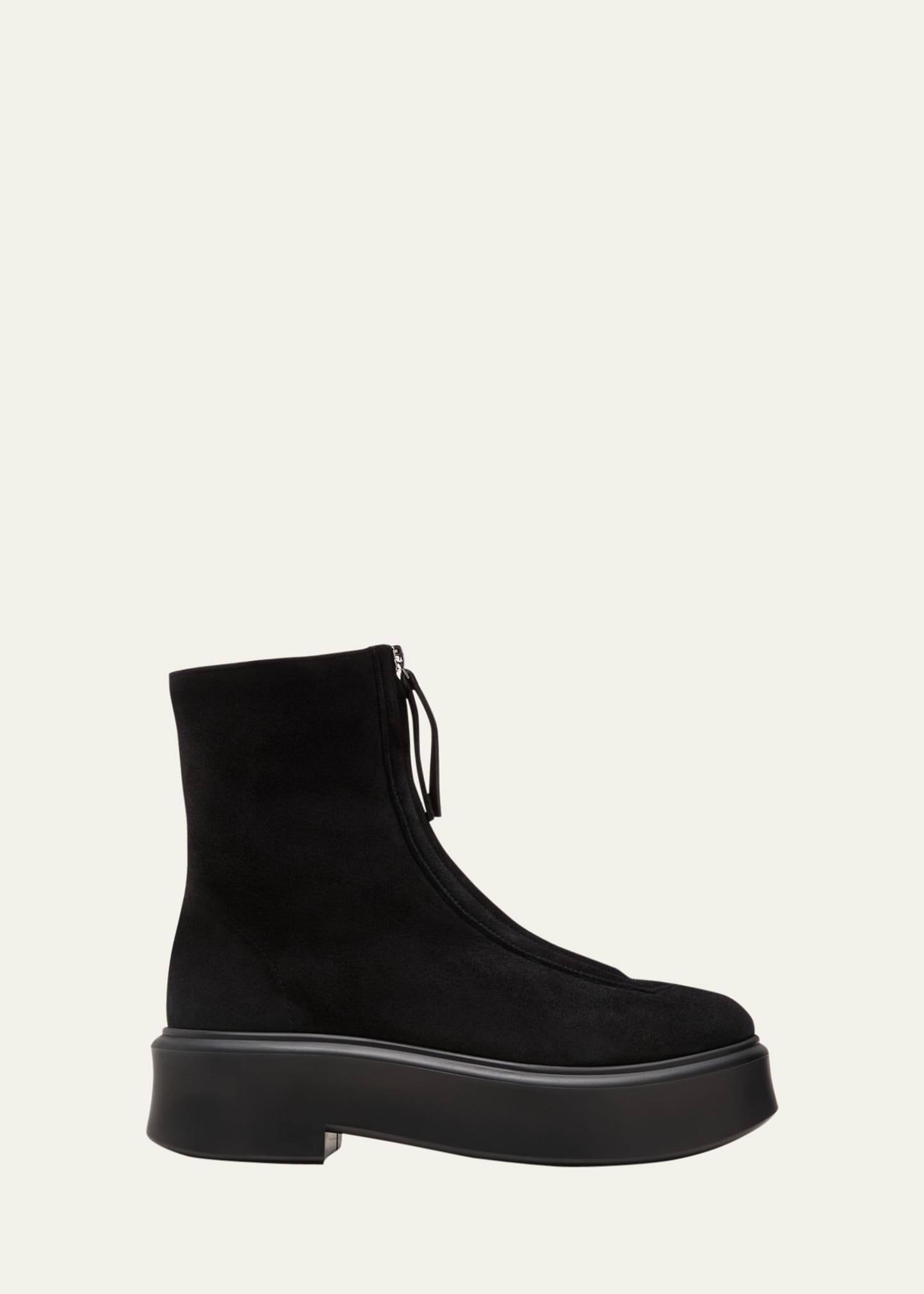 THE ROW Suede Zip Moto Booties | Bergdorf Goodman
