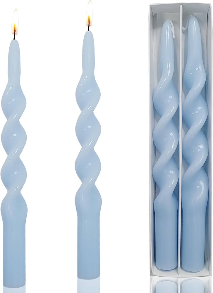Twisted Taper Candle Light Blue Spiral Candlesticks 10 Inch Unscented Handmade Dinner Candles Set... | Amazon (US)
