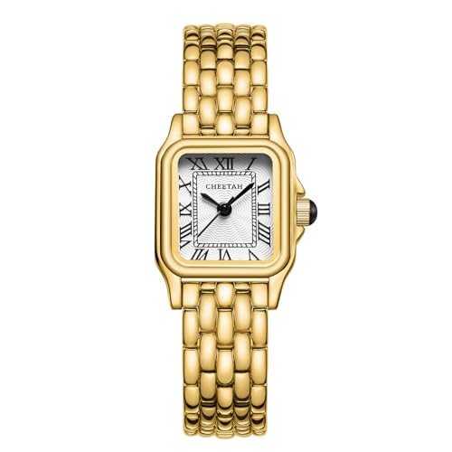 CHEETAH Watches for Women with Small Vintage Bracelet, Gold White Face, Rectangular Case, Roman Dial | Amazon (US)