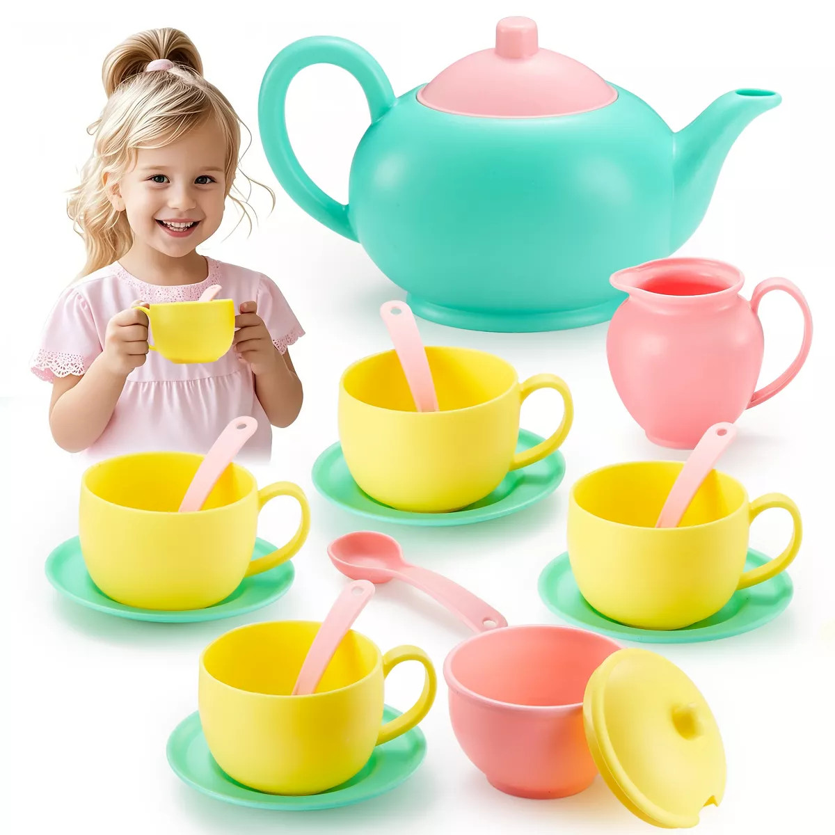 Joyfy 18-Piece Pretend Play Tea Party Set, Plastic Tea Set for Kids, Mini Kitchen Accessories, Pe... | Target