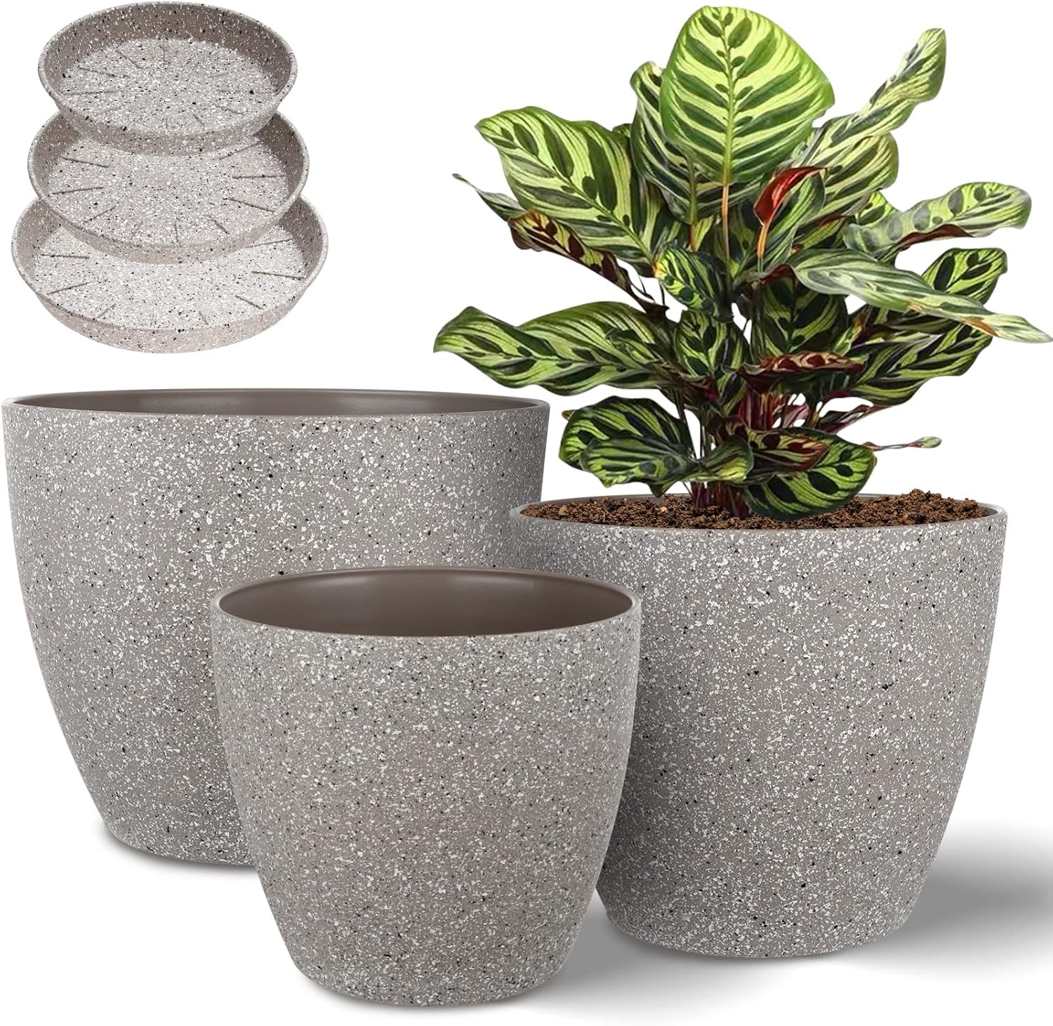 Vanavazon Plant Pots 9/8/7 Inch Set of 3 Flower Pots Indoor Outdoor Plastic Planters with Drainag... | Amazon (US)