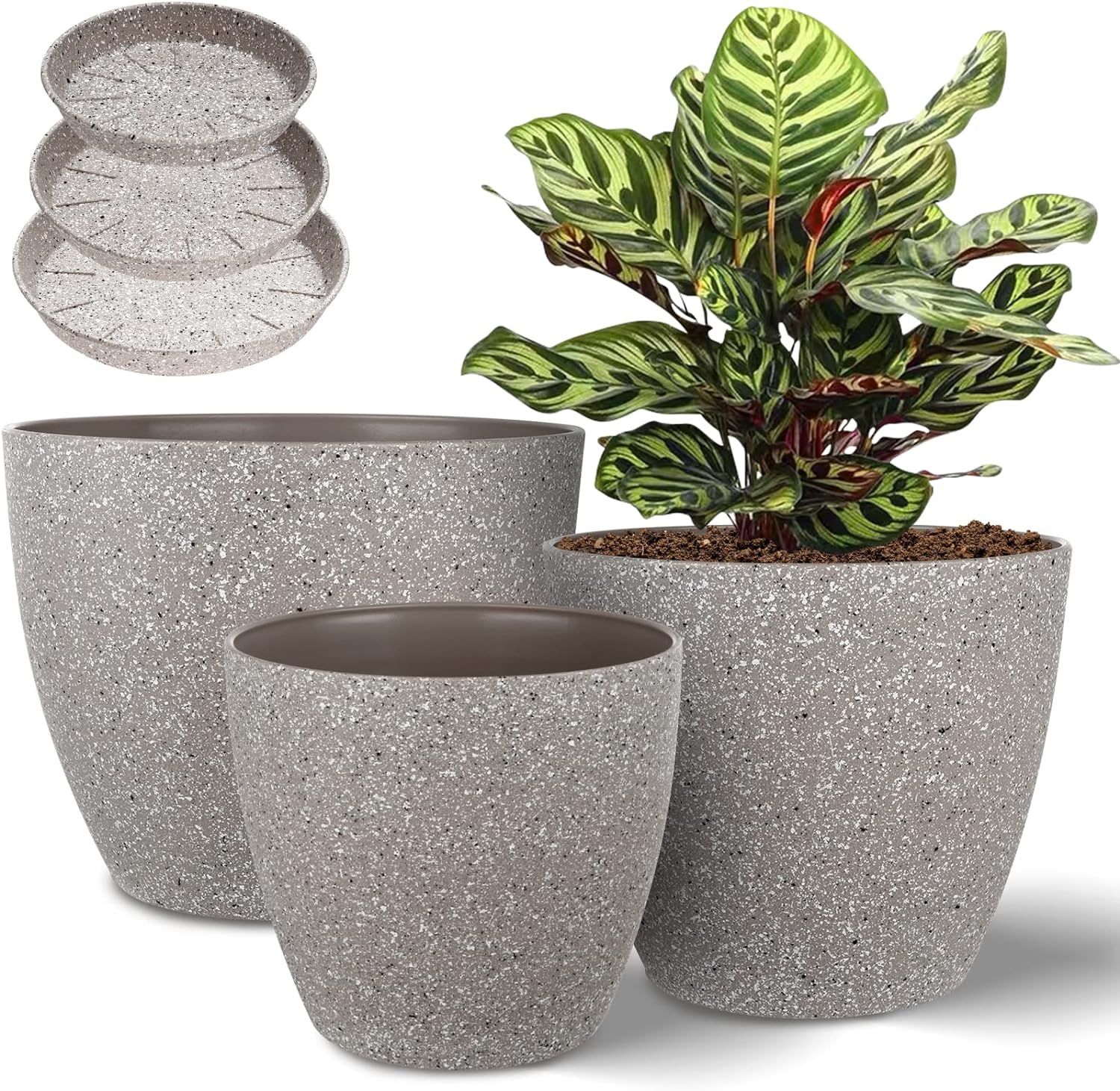 Vanavazon Plant Pots 9/8/7 Inch Set of 3 Flower Pots Indoor Outdoor Plastic Planters with Drainag... | Amazon (US)