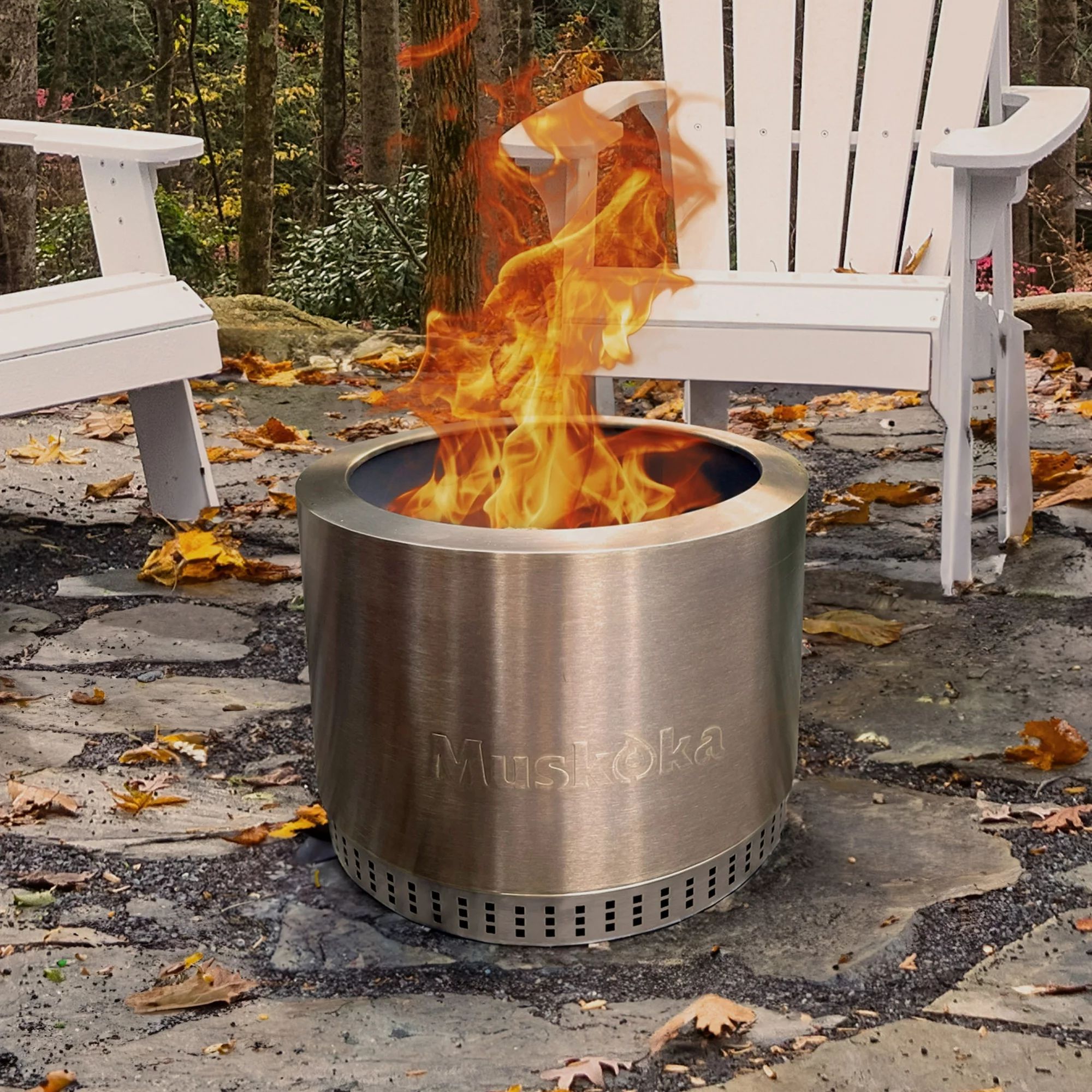 Muskoka 19.5" Stainless Steel Smokeless Wood Burning Fire Pit with Protective Cover - Walmart.com | Walmart (US)