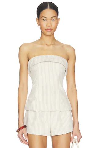 ALL THE WAYS Braylon Strapless Top in Beige Stripe from Revolve.com | Revolve Clothing (Global)