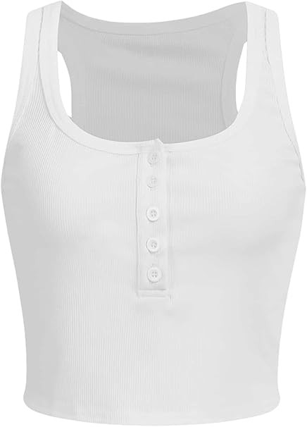 SOLY HUX Women's Y2k Striped Crop Tank Top Square Neck Sleeveless Button Front Tops | Amazon (US)