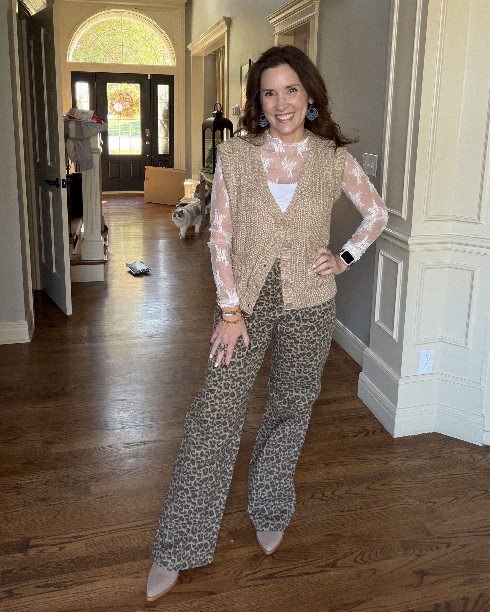 Leopard print is my jam paired with this lace top and sweater vest makes a perfect look for this fall
Wearing a small in all
@PinkLily 

#LTKStyleTip #LTKShoeCrush #LTKFindsUnder50