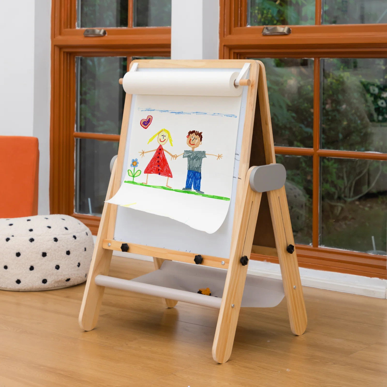3-In-1 Foldable Wooden Kids Easel with Paper Roll Holder, Double Sided, Height Adjustable | Wayfair North America