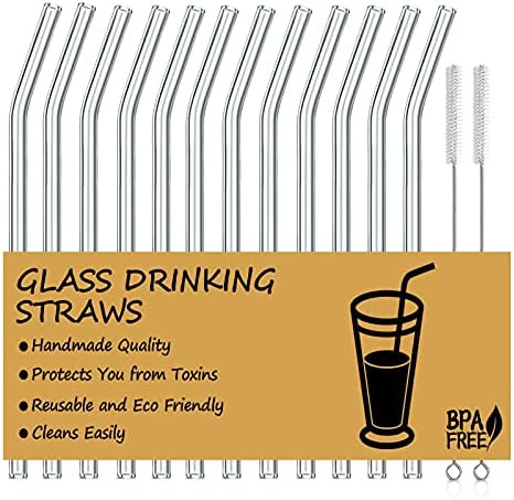 Reusable Bent Glass Straws, 8mm Glass Drinking Straws with 2 Cleaning Brushes, Non-Toxic, BPA Fre... | Amazon (US)