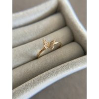 14K Solid Gold/ Butterfly Ring - Gold | Etsy (US)